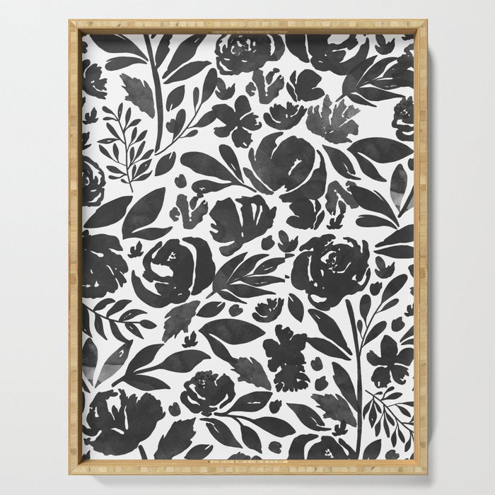 Simple black and white flower garden Serving Tray Gallery Image 1