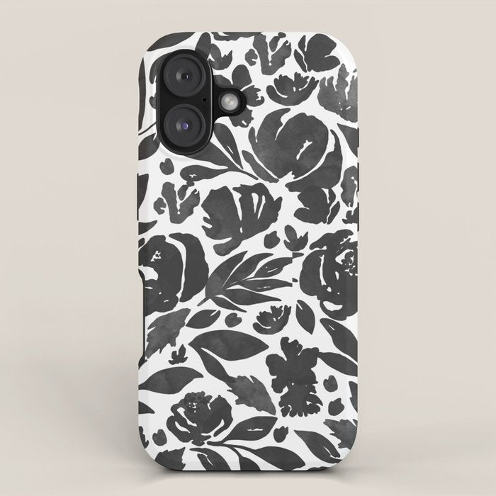 Simple black and white flower garden iPhone Case Gallery Image 1