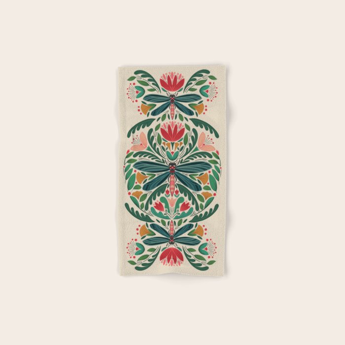 Dragonfly Folk Design Bath Towel