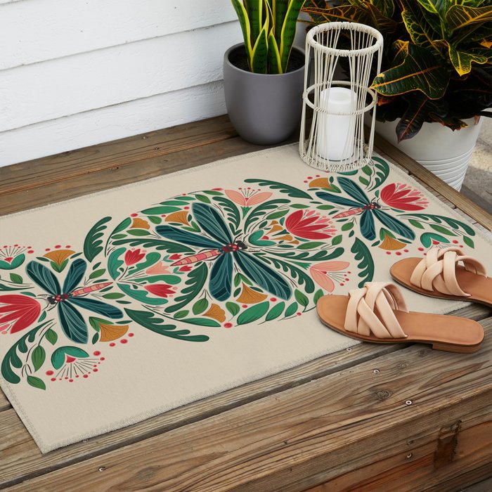 Dragonfly Folk Design Outdoor Rug Gallery Image 2