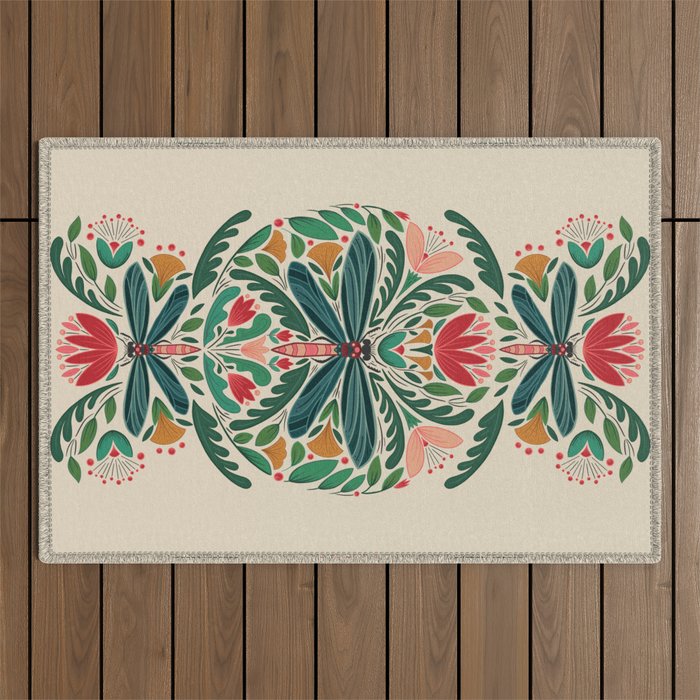Dragonfly Folk Design Outdoor Rug Gallery Image 1