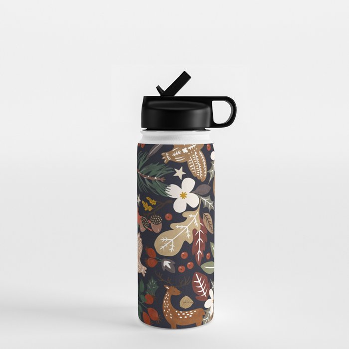 Christmas night forest ornaments Water Bottle Gallery Image 1