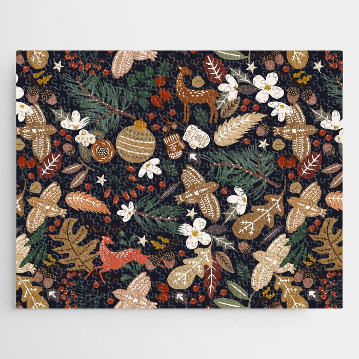 Christmas night forest ornaments Jigsaw Puzzle Gallery Image 1