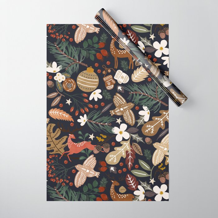 Christmas night forest ornaments Wrapping Paper Gallery Image 1