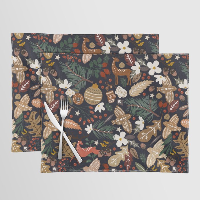 Christmas night forest ornaments Placemat Gallery Image 1