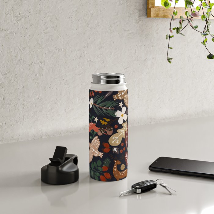 Christmas night forest ornaments Water Bottle Gallery Image 4