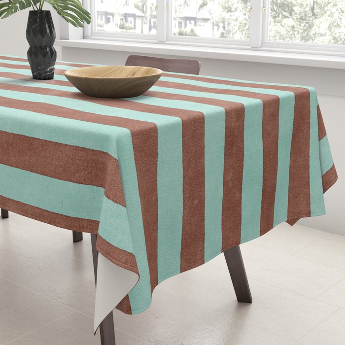 STRIPES - 005 - brown and teal Tablecloth Gallery Image 3