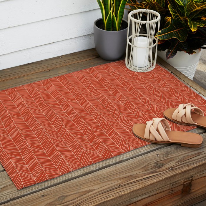 Bohemian Organic Linen Burnt Orange Outdoor Rug Gallery Image 2