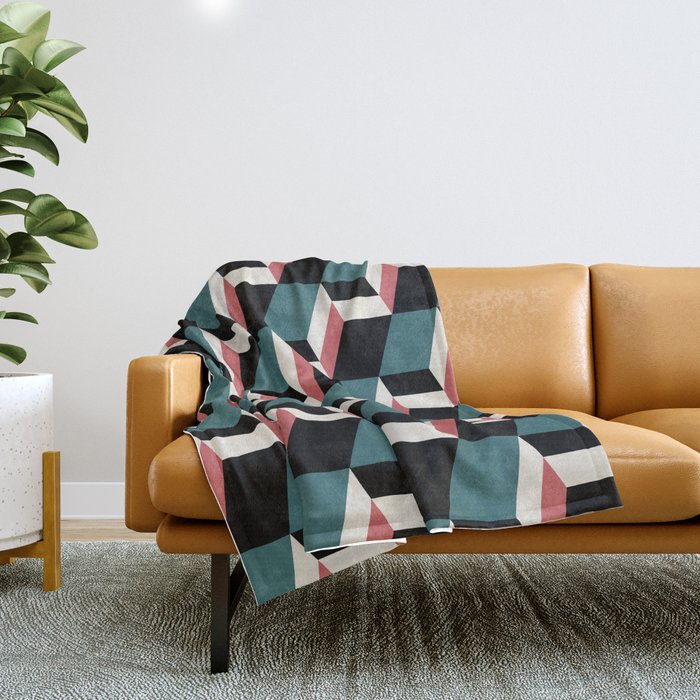 Cuboid Geometric Abstract Shapes Pattern XXXIII Throw Blanket Gallery Image 1