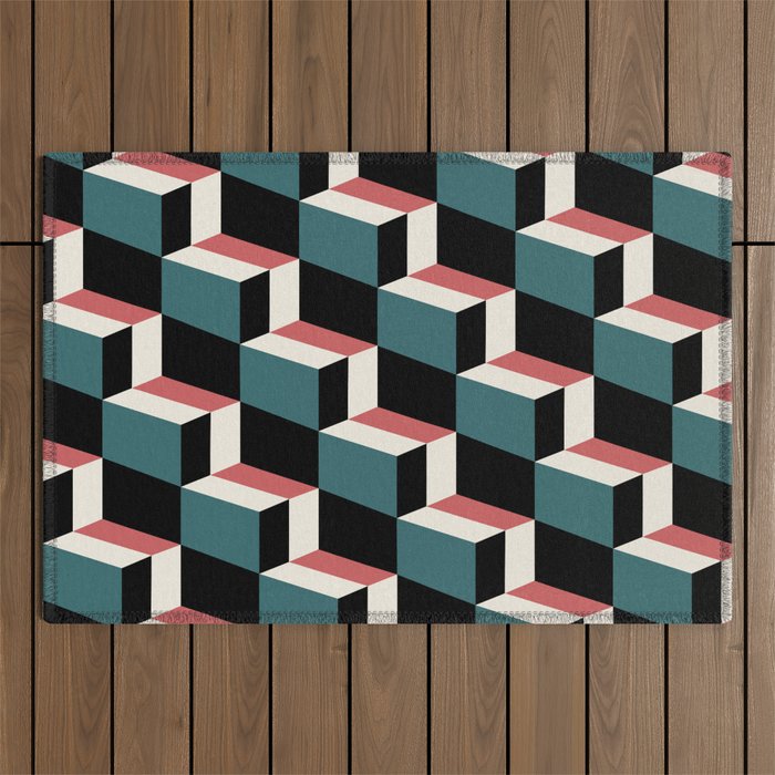 Cuboid Geometric Abstract Shapes Pattern XXXIII Outdoor Rug Gallery Image 1