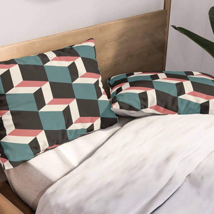 Cuboid Geometric Abstract Shapes Pattern XXXIII Pillow Sham Gallery Image 2