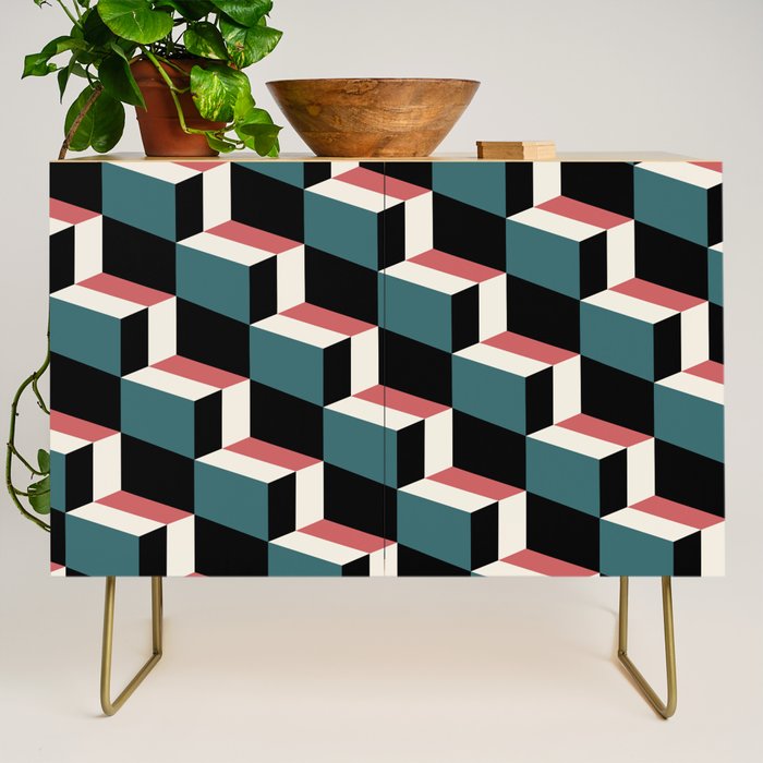 Cuboid Geometric Abstract Shapes Pattern XXXIII Credenza Gallery Image 1