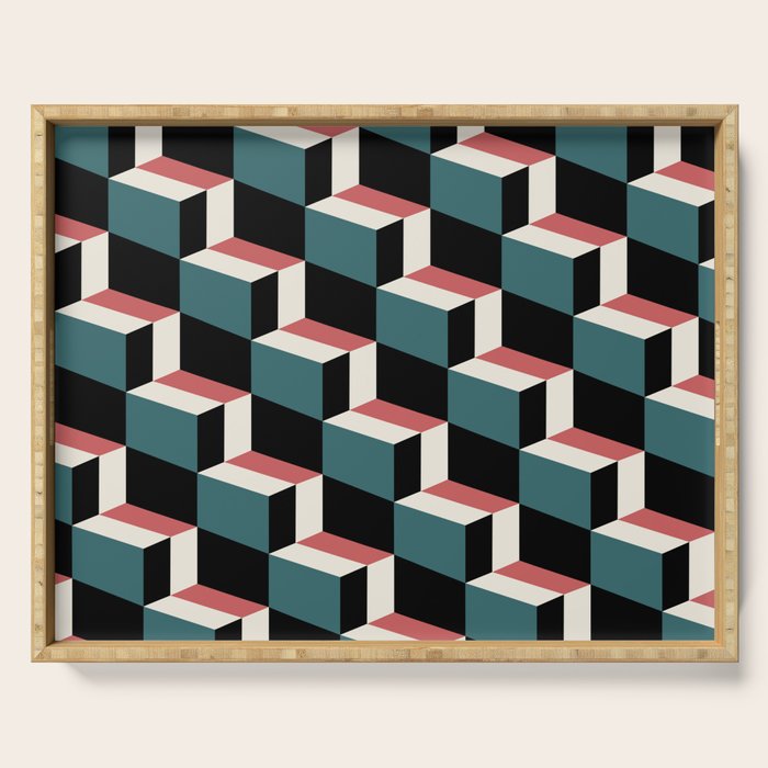 Cuboid Geometric Abstract Shapes Pattern XXXIII Serving Tray Gallery Image 1