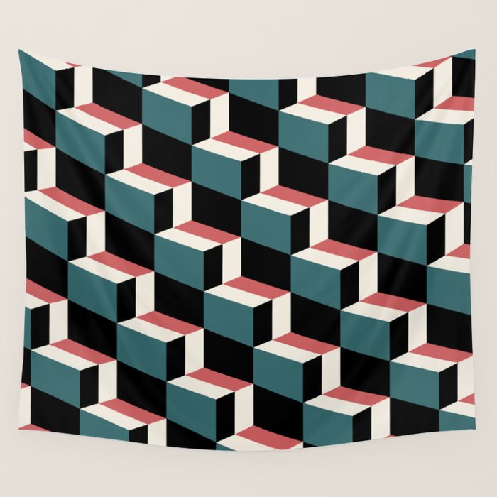 Cuboid Geometric Abstract Shapes Pattern XXXIII Wall Tapestry Gallery Image 4