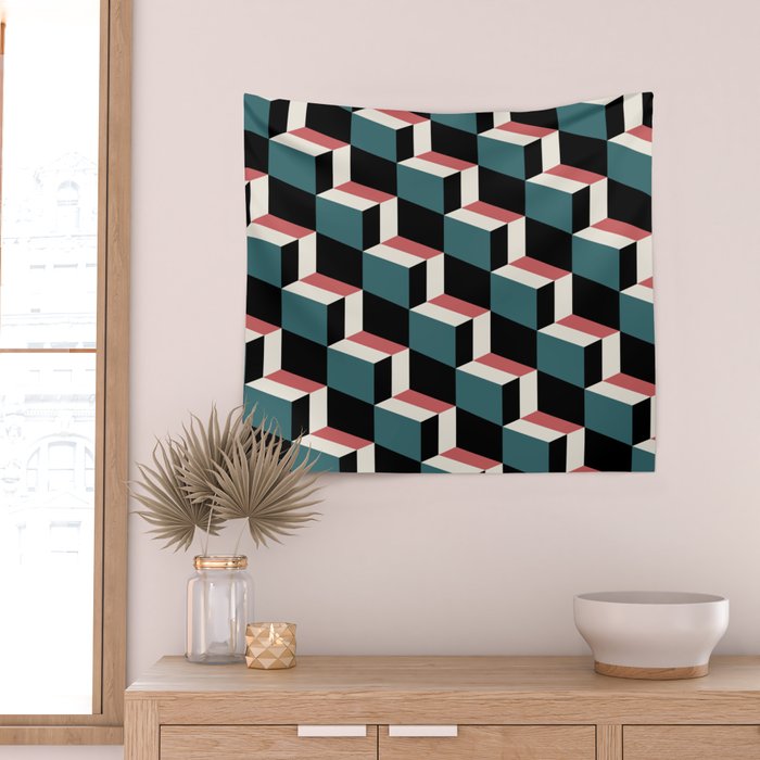 Cuboid Geometric Abstract Shapes Pattern XXXIII Wall Tapestry Gallery Image 2