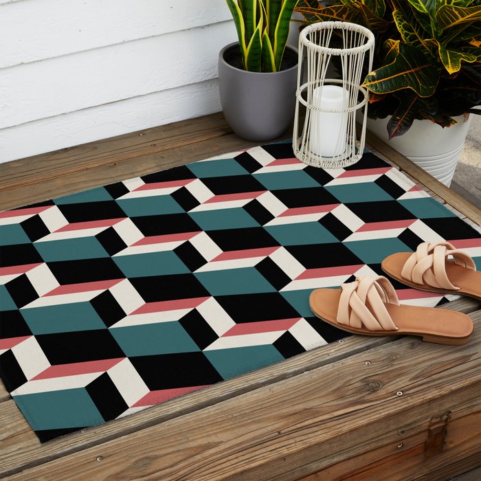 Cuboid Geometric Abstract Shapes Pattern XXXIII Outdoor Rug Gallery Image 2
