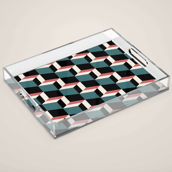 Cuboid Geometric Abstract Shapes Pattern XXXIII Acrylic Tray Gallery Image 1