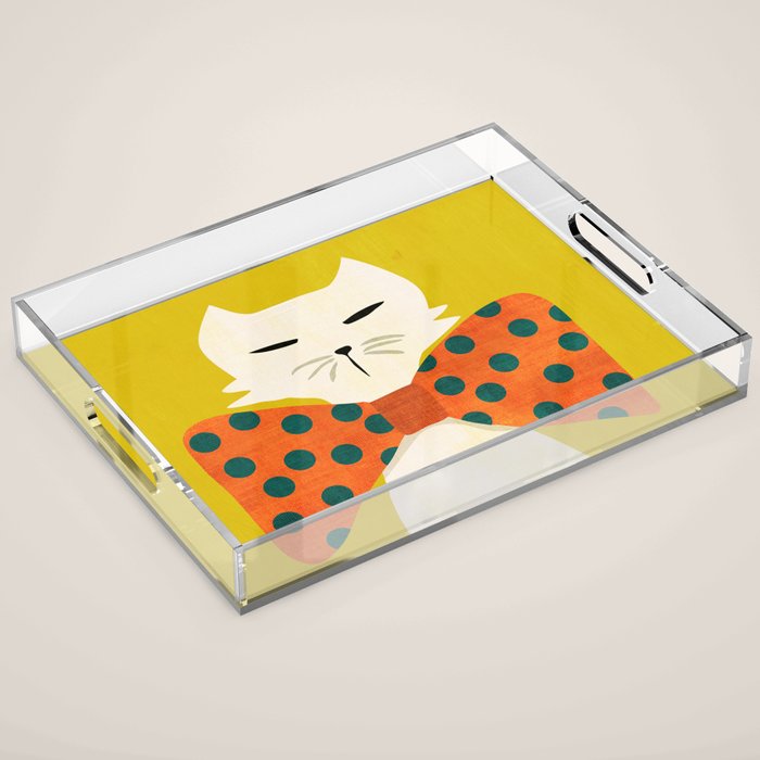 Cat with incredebly oversized humongous bowtie Acrylic Tray Gallery Image 1