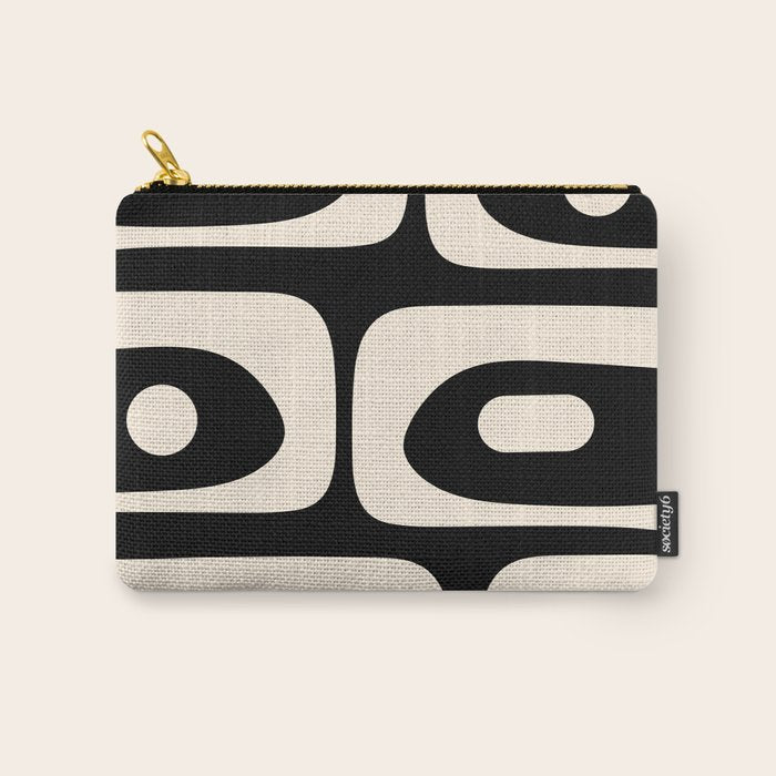Mid Century Modern Piquet Abstract Pattern in Black and Almond Cream Carry All Pouch Gallery Image 1