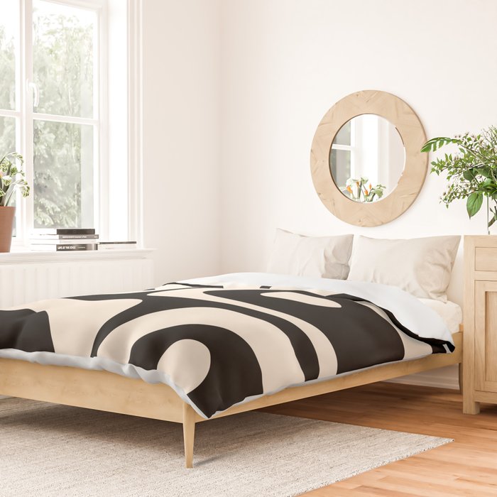 Mid Century Modern Piquet Abstract Pattern in Black and Almond Cream Duvet Cover Gallery Image 2
