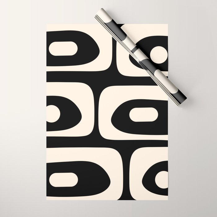 Mid Century Modern Piquet Abstract Pattern in Black and Almond Cream Wrapping Paper Gallery Image 1