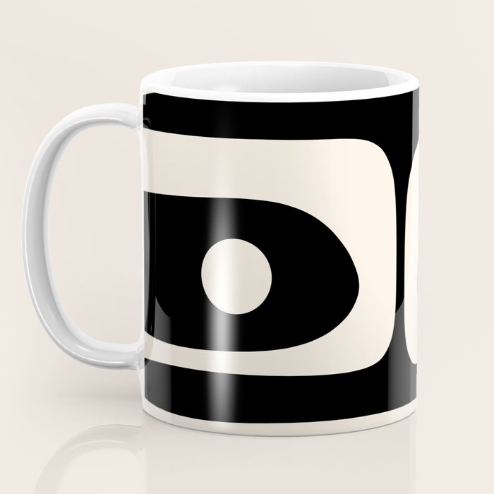 Mid Century Modern Piquet Abstract Pattern in Black and Almond Cream Coffee Mug Gallery Image 3
