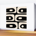 Mid Century Modern Piquet Abstract Pattern in Black and Almond Cream Wall Mural Gallery Image 2