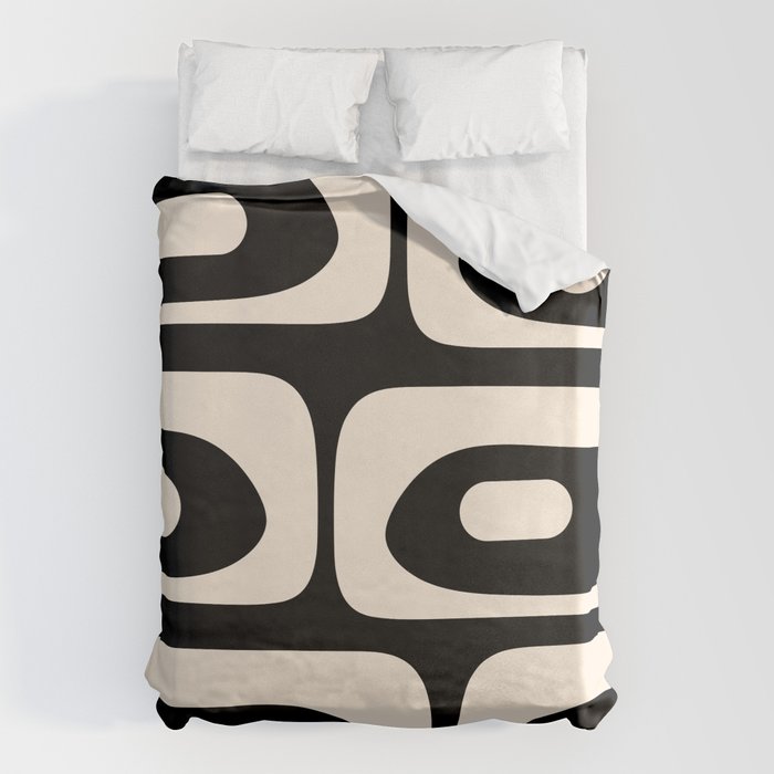 Mid Century Modern Piquet Abstract Pattern in Black and Almond Cream Duvet Cover Gallery Image 6