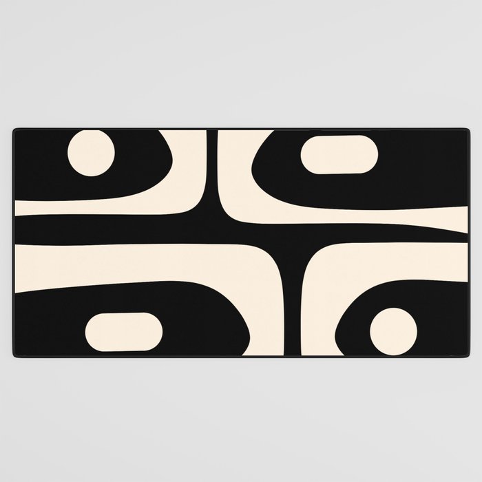 Mid Century Modern Piquet Abstract Pattern in Black and Almond Cream Desk Mat Gallery Image 3