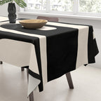 Mid Century Modern Piquet Abstract Pattern in Black and Almond Cream Tablecloth Gallery Image 3