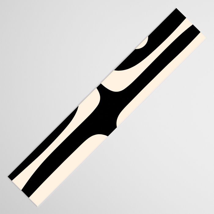 Mid Century Modern Piquet Abstract Pattern in Black and Almond Cream Table Runner Gallery Image 3