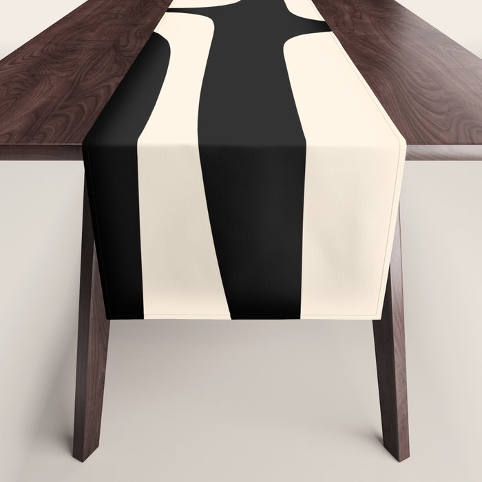 Mid Century Modern Piquet Abstract Pattern In Black And Almond Cream Table Runner