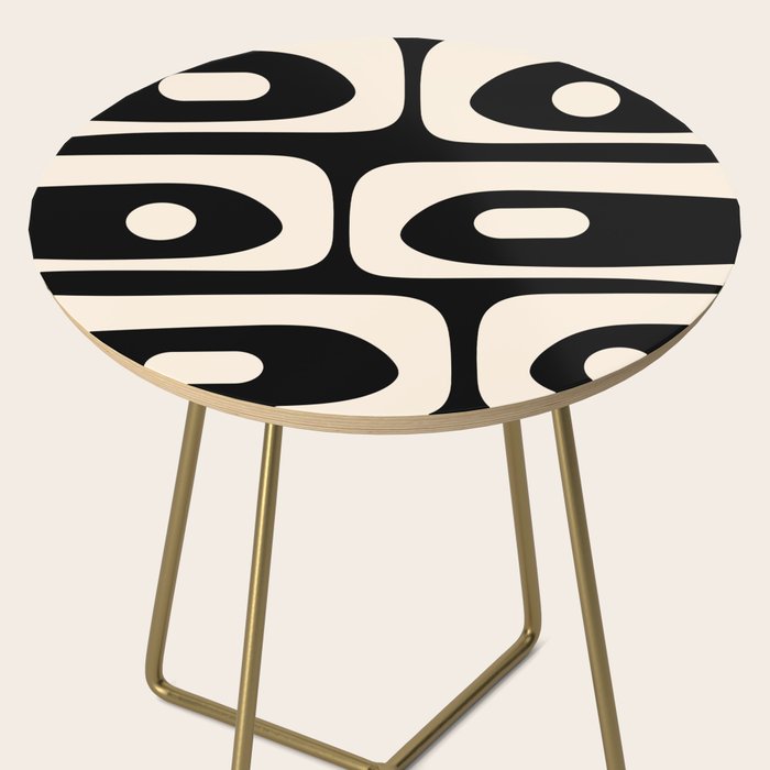 Mid Century Modern Piquet Abstract Pattern in Black and Almond Cream Side Table Gallery Image 2