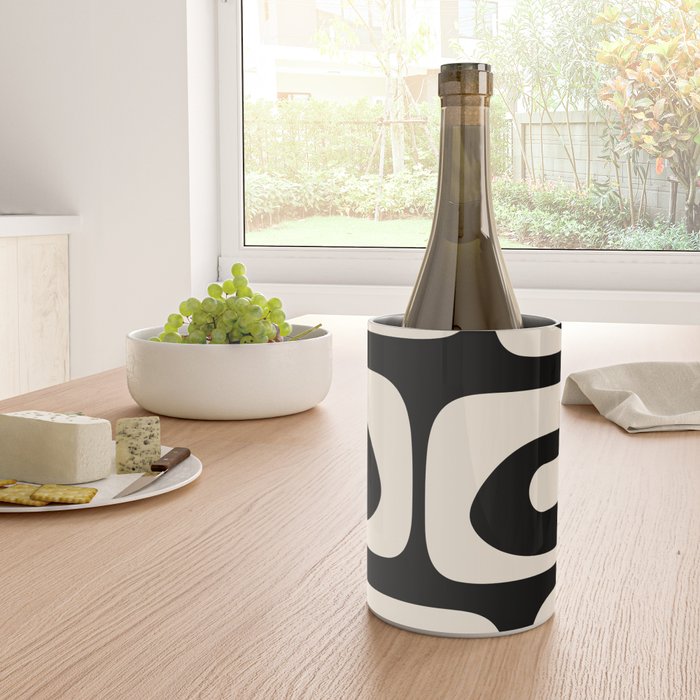 Mid Century Modern Piquet Abstract Pattern in Black and Almond Cream Wine Chiller Gallery Image 4