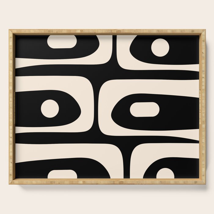 Mid Century Modern Piquet Abstract Pattern in Black and Almond Cream Serving Tray Gallery Image 1