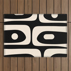 Mid Century Modern Piquet Abstract Pattern in Black and Almond Cream Outdoor Rug Gallery Image 1