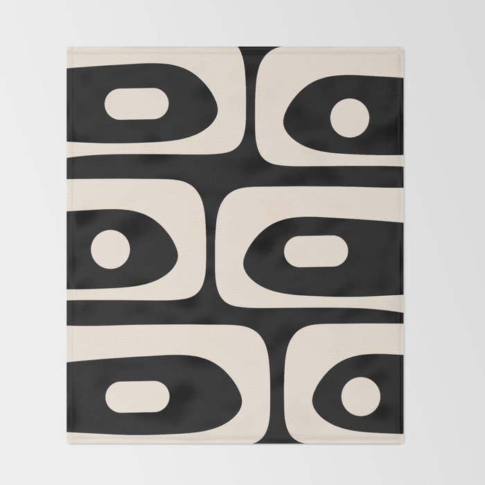 Mid Century Modern Piquet Abstract Pattern in Black and Almond Cream Throw Blanket Gallery Image 2
