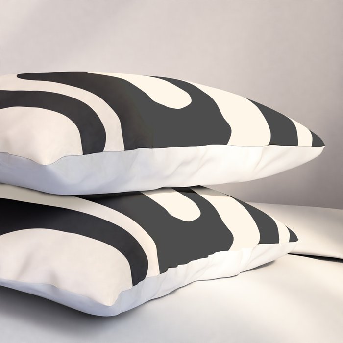 Mid Century Modern Piquet Abstract Pattern in Black and Almond Cream Pillow Sham Gallery Image 3