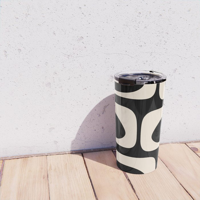 Mid Century Modern Piquet Abstract Pattern in Black and Almond Cream Travel Mug Gallery Image 4