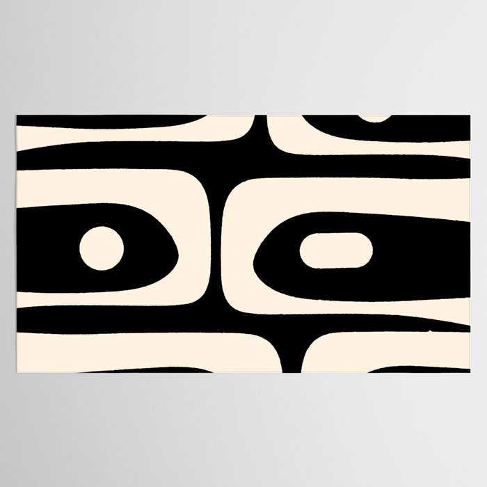 Mid Century Modern Piquet Abstract Pattern in Black and Almond Cream Tablecloth Gallery Image 2