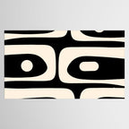 Mid Century Modern Piquet Abstract Pattern in Black and Almond Cream Tablecloth Gallery Image 2
