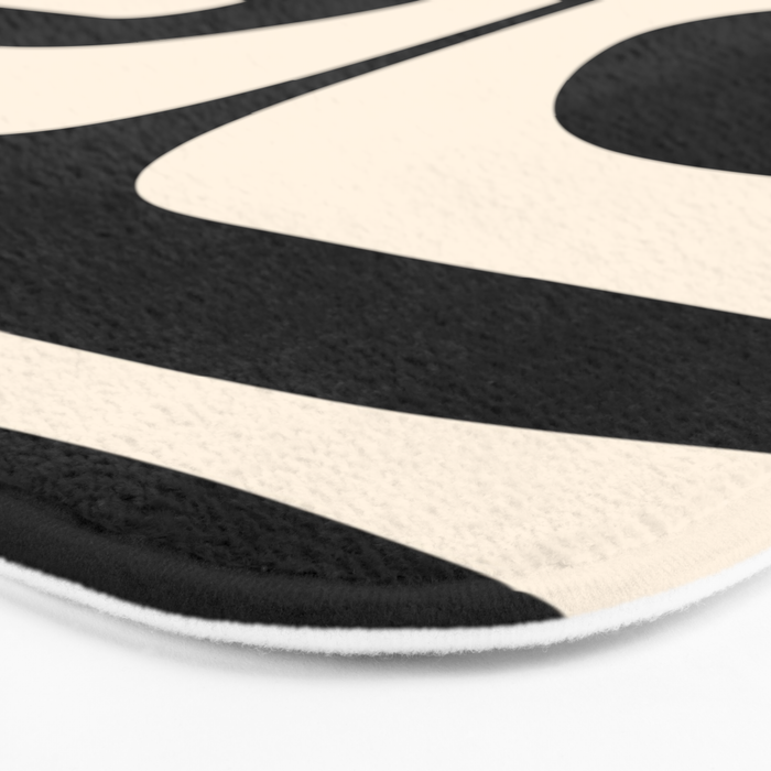 Mid Century Modern Piquet Abstract Pattern in Black and Almond Cream Bath Mat Gallery Image 3