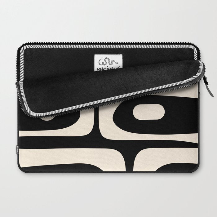 Mid Century Modern Piquet Abstract Pattern in Black and Almond Cream Laptop Sleeve Gallery Image 2