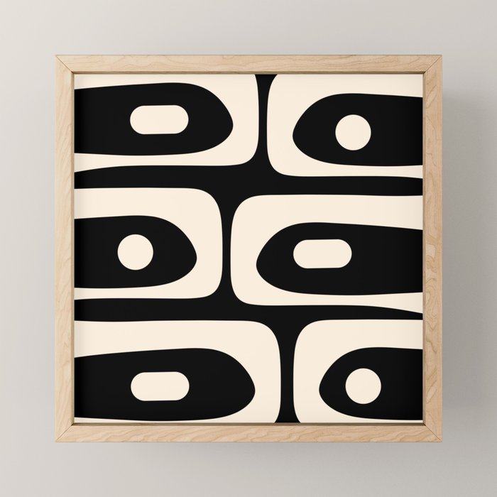 Mid Century Modern Piquet Abstract Pattern in Black and Almond Cream Mini Art Print Gallery Image 1