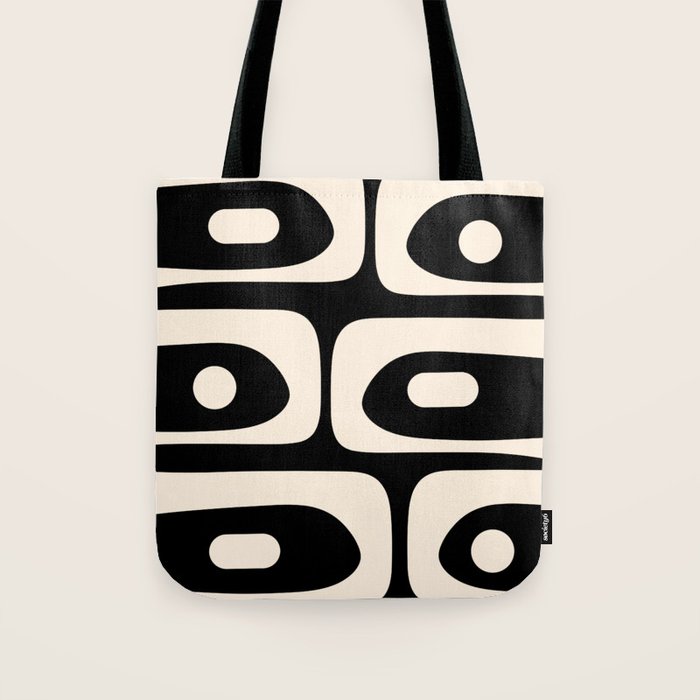 Mid Century Modern Piquet Abstract Pattern in Black and Almond Cream Tote Bag Gallery Image 1