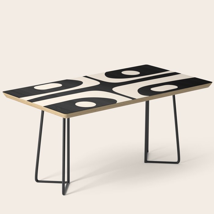 Mid Century Modern Piquet Abstract Pattern in Black and Almond Cream Coffee Table Gallery Image 1