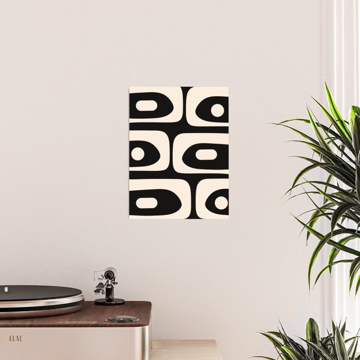 Mid Century Modern Piquet Abstract Pattern in Black and Almond Cream Poster Gallery Image 2