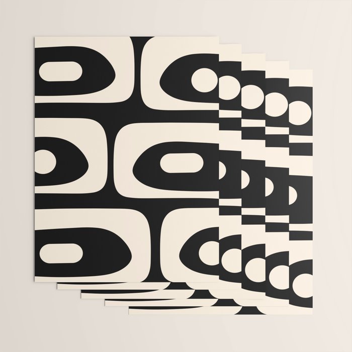 Mid Century Modern Piquet Abstract Pattern in Black and Almond Cream Wrapping Paper Gallery Image 3