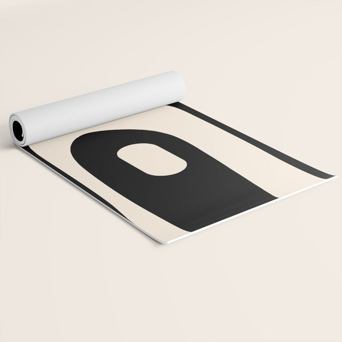 Mid Century Modern Piquet Abstract Pattern in Black and Almond Cream Yoga Mat Gallery Image 2