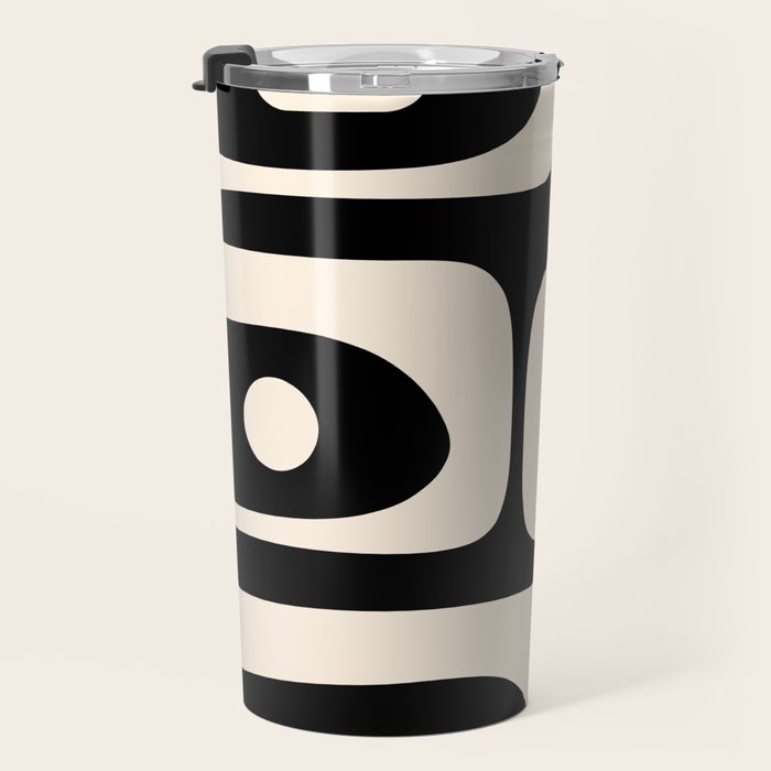 Mid Century Modern Piquet Abstract Pattern in Black and Almond Cream Travel Mug Gallery Image 3